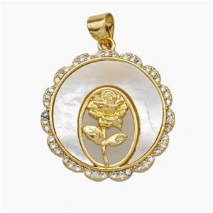 Copper Flower Pendant Micropave Zirconia Shell 18K Gold Plated, approx 22mm [FN47864]