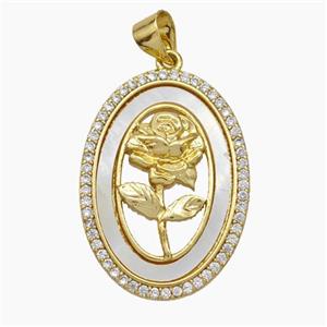 Copper Flower Pendant Micropave Zirconia Shell 18K Gold Plated, approx 18-25mm [FN47866]