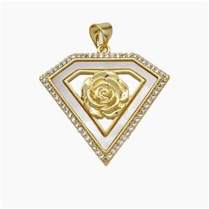 Copper Flower Pendant Micropave Zirconia Shell 18K Gold Plated, approx 23-27mm [FN47868]
