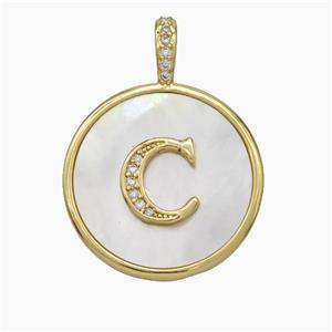 Copper Letter-C Pendant Pave Shell Zirconia Circle Gold Plated, approx 24mm [FN47874]