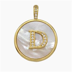 Copper Letter-D Pendant Pave Shell Zirconia Circle Gold Plated, approx 24mm [FN47875]