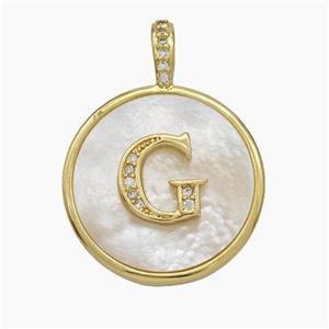 Copper Letter-G Pendant Pave Shell Zirconia Circle Gold Plated, approx 24mm [FN47878]