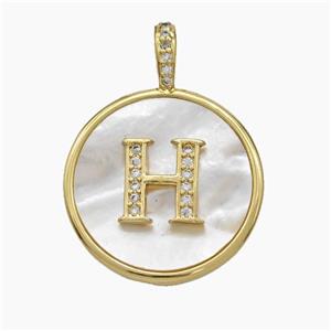 Copper Letter-H Pendant Pave Shell Zirconia Circle Gold Plated, approx 24mm [FN47879]