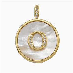 Copper Letter-O Pendant Pave Shell Zirconia Circle Gold Plated, approx 24mm [FN47886]