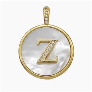 Copper Letter-Z Pendant Pave Shell Zirconia Circle Gold Plated, approx 24mm [FN47897]