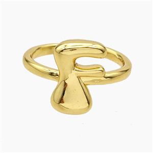 Copper Letter-F Rings Gold Plated, approx 10-15mm, 18mm dia [FN47904]