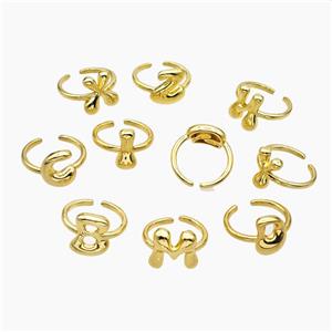 Copper Letter Rings Mix Alphabets Gold Plated, approx 10-15mm, 18mm dia [FN47924]