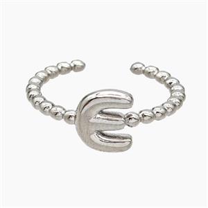 Copper Letter-E Rings Platinum Plated, approx 8-10mm, 18mm dia [FN47929]