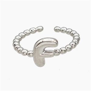 Copper Letter-F Rings Platinum Plated, approx 8-10mm, 18mm dia [FN47930]