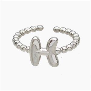 Copper Letter-H Rings Platinum Plated, approx 8-10mm, 18mm dia [FN47932]