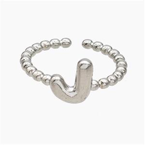 Copper Letter-J Rings Platinum Plated, approx 8-10mm, 18mm dia [FN47934]