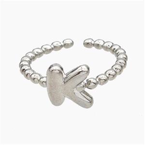 Copper Letter-K Rings Platinum Plated, approx 8-10mm, 18mm dia [FN47935]