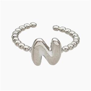 Copper Letter-N Rings Platinum Plated, approx 8-10mm, 18mm dia [FN47938]