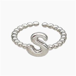 Copper Letter-S Rings Platinum Plated, approx 8-10mm, 18mm dia [FN47943]