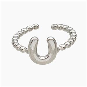 Copper Letter-U Rings Platinum Plated, approx 8-10mm, 18mm dia [FN47945]