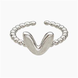 Copper Letter-V Rings Platinum Plated, approx 8-10mm, 18mm dia [FN47946]