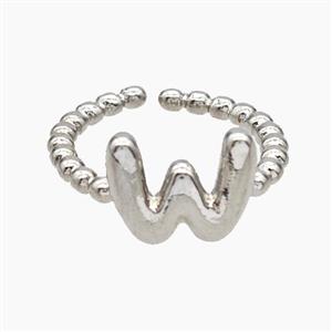 Copper Letter-W Rings Platinum Plated, approx 8-10mm, 18mm dia [FN47947]