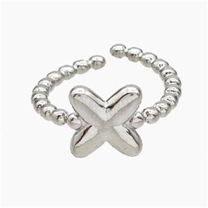 Copper Letter-X Rings Platinum Plated, approx 8-10mm, 18mm dia [FN47948]