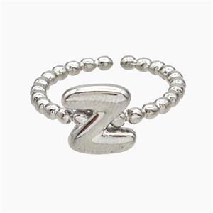 Copper Letter-Z Rings Platinum Plated, approx 8-10mm, 18mm dia [FN47950]