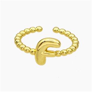 Copper Letter-F Rings Gold Plated, approx 8-10mm, 18mm dia [FN47956]