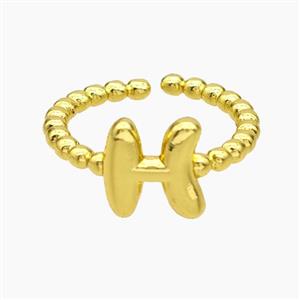 Copper Letter-H Rings Gold Plated, approx 8-10mm, 18mm dia [FN47958]
