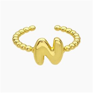 Copper Letter-N Rings Gold Plated, approx 8-10mm, 18mm dia [FN47964]