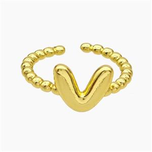 Copper Letter-V Rings Gold Plated, approx 8-10mm, 18mm dia [FN47972]