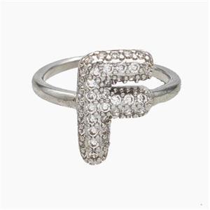 Copper Letter-F Rings Micropave Zirconia Platinum Plated, approx 9-14mm, 18mm dia [FN47982]