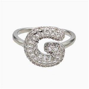 Copper Letter-G Rings Micropave Zirconia Platinum Plated, approx 9-14mm, 18mm dia [FN47983]