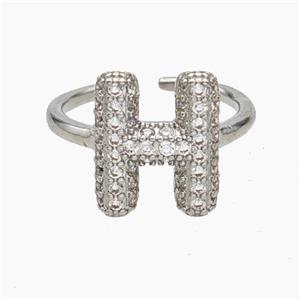 Copper Letter-H Rings Micropave Zirconia Platinum Plated, approx 9-14mm, 18mm dia [FN47984]