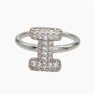 Copper Letter-I Rings Micropave Zirconia Platinum Plated, approx 9-14mm, 18mm dia [FN47985]