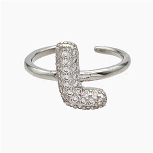 Copper Letter-L Rings Micropave Zirconia Platinum Plated, approx 9-14mm, 18mm dia [FN47988]