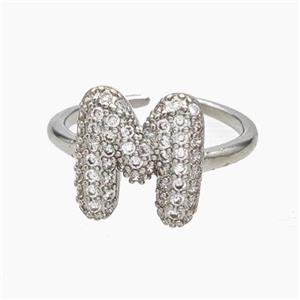 Copper Letter-M Rings Micropave Zirconia Platinum Plated, approx 9-14mm, 18mm dia [FN47989]