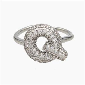 Copper Letter-Q Rings Micropave Zirconia Platinum Plated, approx 9-14mm, 18mm dia [FN47993]