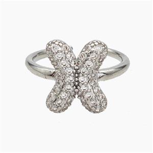 Copper Letter-X Rings Micropave Zirconia Platinum Plated, approx 9-14mm, 18mm dia [FN48000]