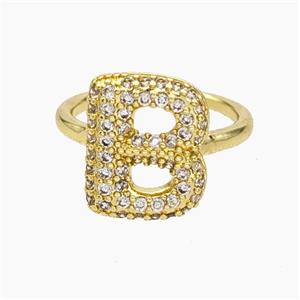 Copper Letter-B Rings Micropave Zirconia Gold Plated, approx 9-14mm, 18mm dia [FN48004]