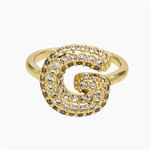 Copper Letter-G Rings Micropave Zirconia Gold Plated, approx 9-14mm, 18mm dia [FN48009]