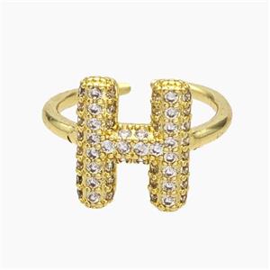 Copper Letter-H Rings Micropave Zirconia Gold Plated, approx 9-14mm, 18mm dia [FN48010]