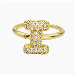 Copper Letter-I Rings Micropave Zirconia Gold Plated, approx 9-14mm, 18mm dia [FN48011]