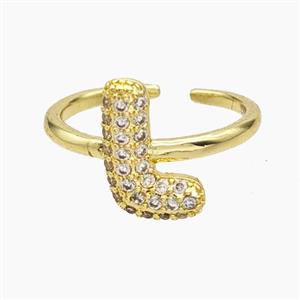 Copper Letter-L Rings Micropave Zirconia Gold Plated, approx 9-14mm, 18mm dia [FN48014]