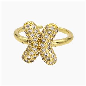 Copper Letter-X Rings Micropave Zirconia Gold Plated, approx 9-14mm, 18mm dia [FN48026]