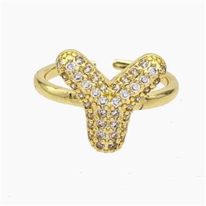 Copper Letter-Y Rings Micropave Zirconia Gold Plated, approx 9-14mm, 18mm dia [FN48027]