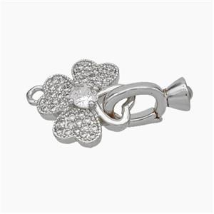 Copper Clover Clasp Pave Zirconia Cord-End Platinum Plated, approx 13mm, 5-12mm [FN48037]