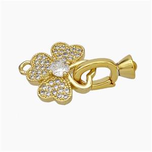 Copper Clover Clasp Pave Zirconia Cord-End Gold Plated, approx 13mm, 5-12mm [FN48038]