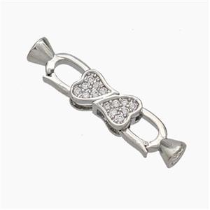 Copper Clasp Pave Zirconia Cord-End Heart Platinum Plated, approx 5-10mm, 5-12mm [FN48039]