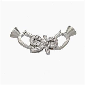Copper Clasp Pave Zirconia Cord-End Bowknot Platinum Plated, approx 6-10mm, 5-12mm [FN48041]