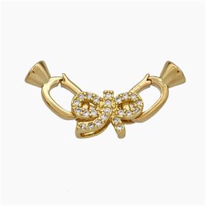 Copper Clasp Pave Zirconia Cord-End Bowknot Gold Plated, approx 6-10mm, 5-12mm [FN48042]