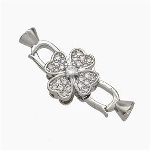 Copper Clasp Pave Zirconia Cord-End Clover Platinum Plated, approx 10mm, 5-12mm [FN48043]