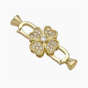 Copper Clasp Pave Zirconia Cord-End Clover Gold Plated, approx 10mm, 5-12mm [FN48044]