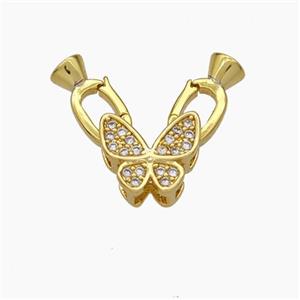 Copper Clasp Pave Zirconia Cord-End Butterfly Gold Plated, approx 9-10mm, 5-12mm [FN48048]